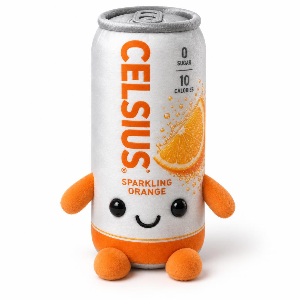 Celsius Sparkling Orange can-shaped plush