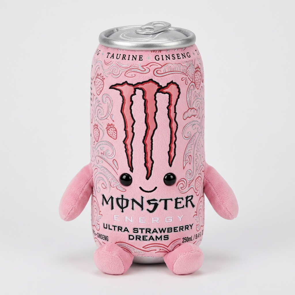 Monster Ultra Strawberry Dreams can-shaped plush